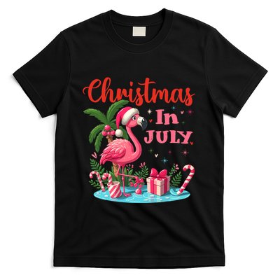 Christmas In July Flamingo Santa Hat T-Shirt