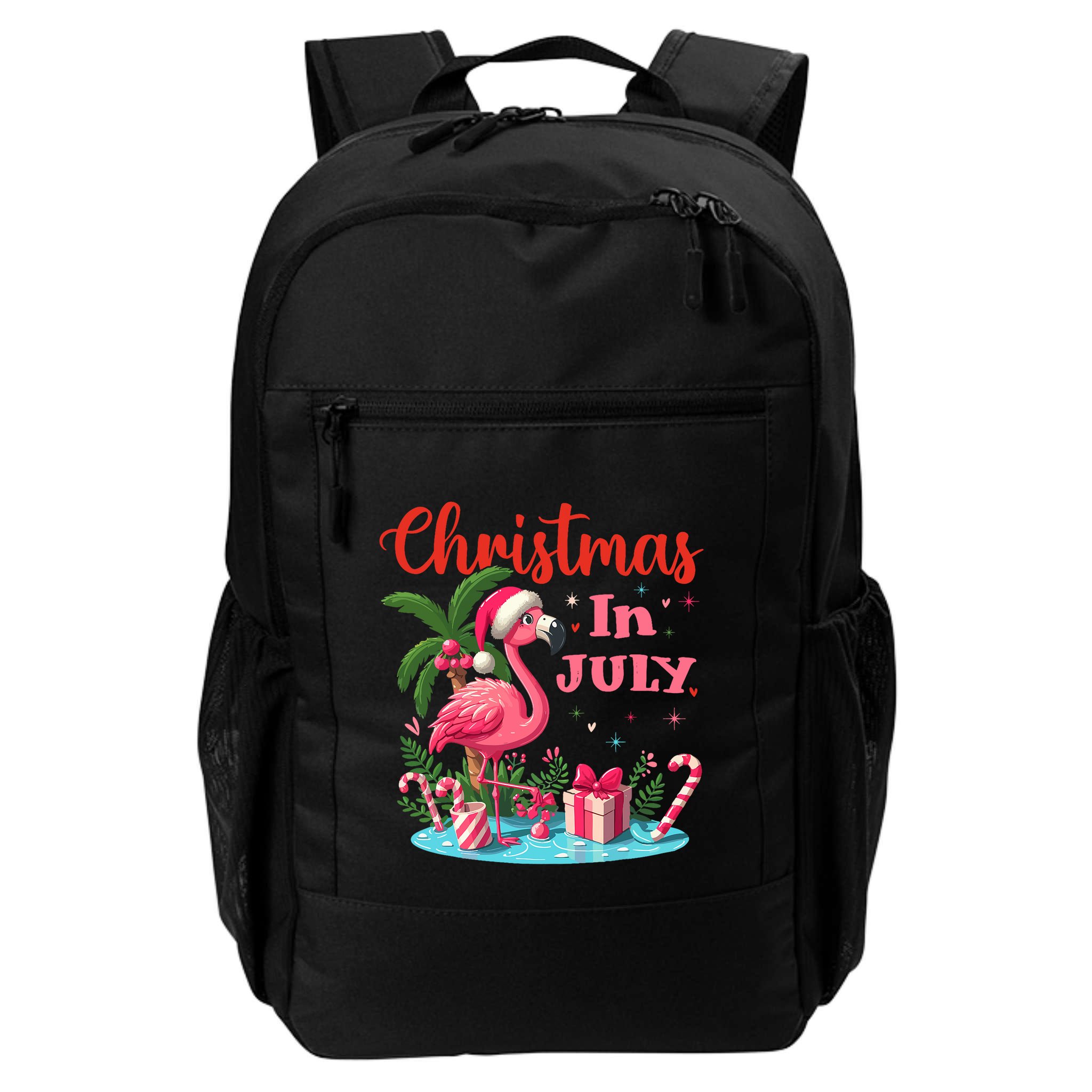 Christmas In July Flamingo Santa Hat Backpack