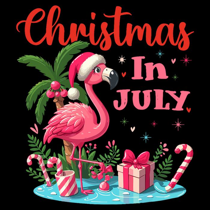 Christmas In July Flamingo Santa Hat Button