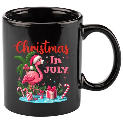 Christmas In July Flamingo Santa Hat 11oz C Handle Ceramic Mug