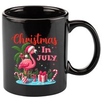 Christmas In July Flamingo Santa Hat 11oz C Handle Ceramic Mug