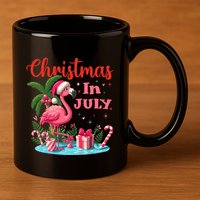 Christmas In July Flamingo Santa Hat 11oz C Handle Ceramic Mug