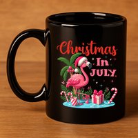 Christmas In July Flamingo Santa Hat 11oz C Handle Ceramic Mug