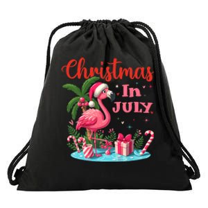 Christmas In July Flamingo Santa Hat Drawstring Bag