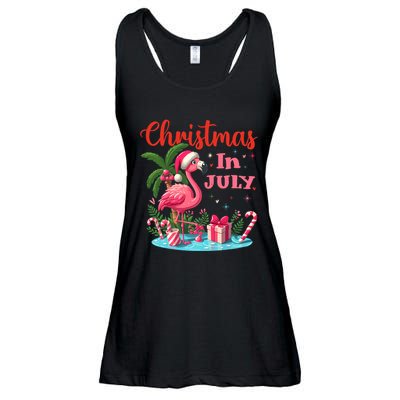 Christmas In July Flamingo Santa Hat Ladies Essential Flowy Tank