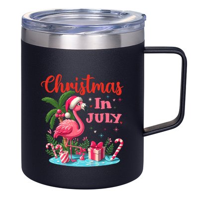 Christmas In July Flamingo Santa Hat 12oz Stainless Steel Coffee Mug