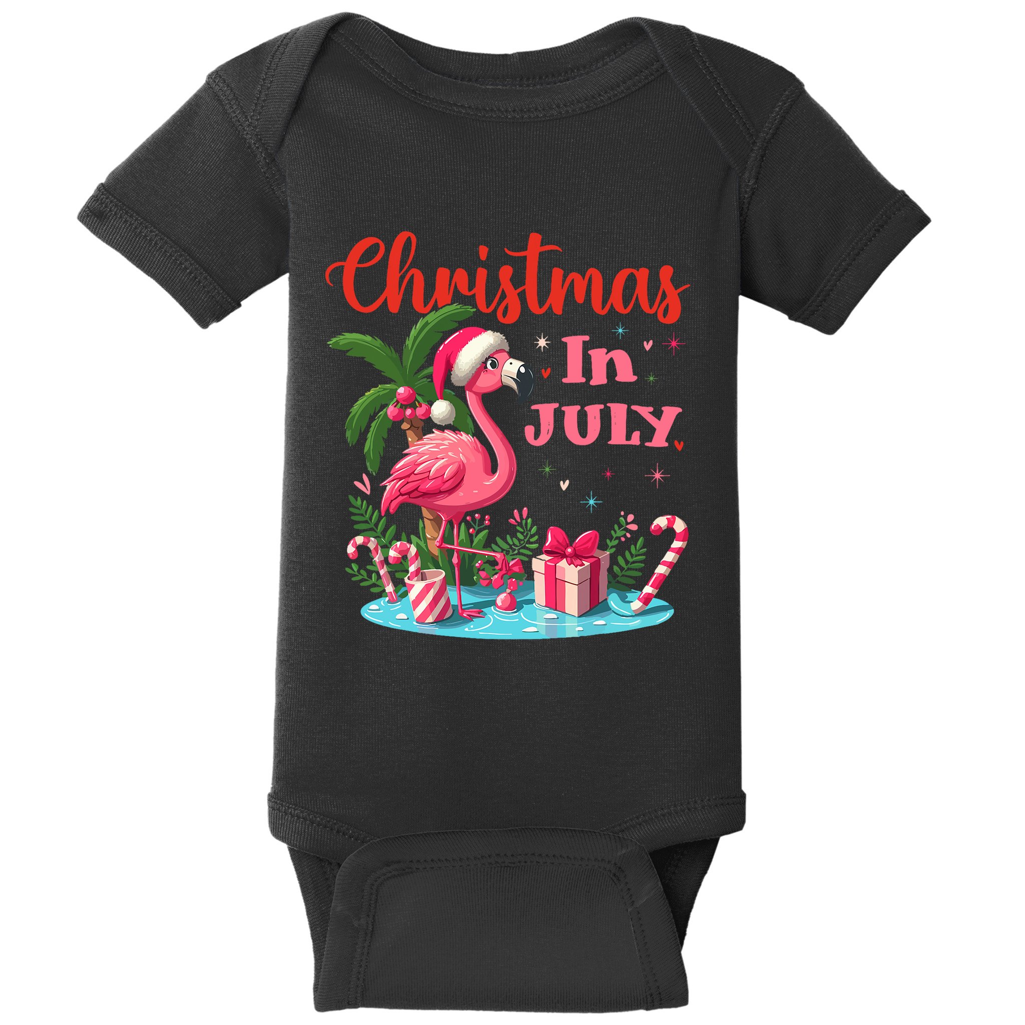 Christmas In July Flamingo Santa Hat Baby Bodysuit