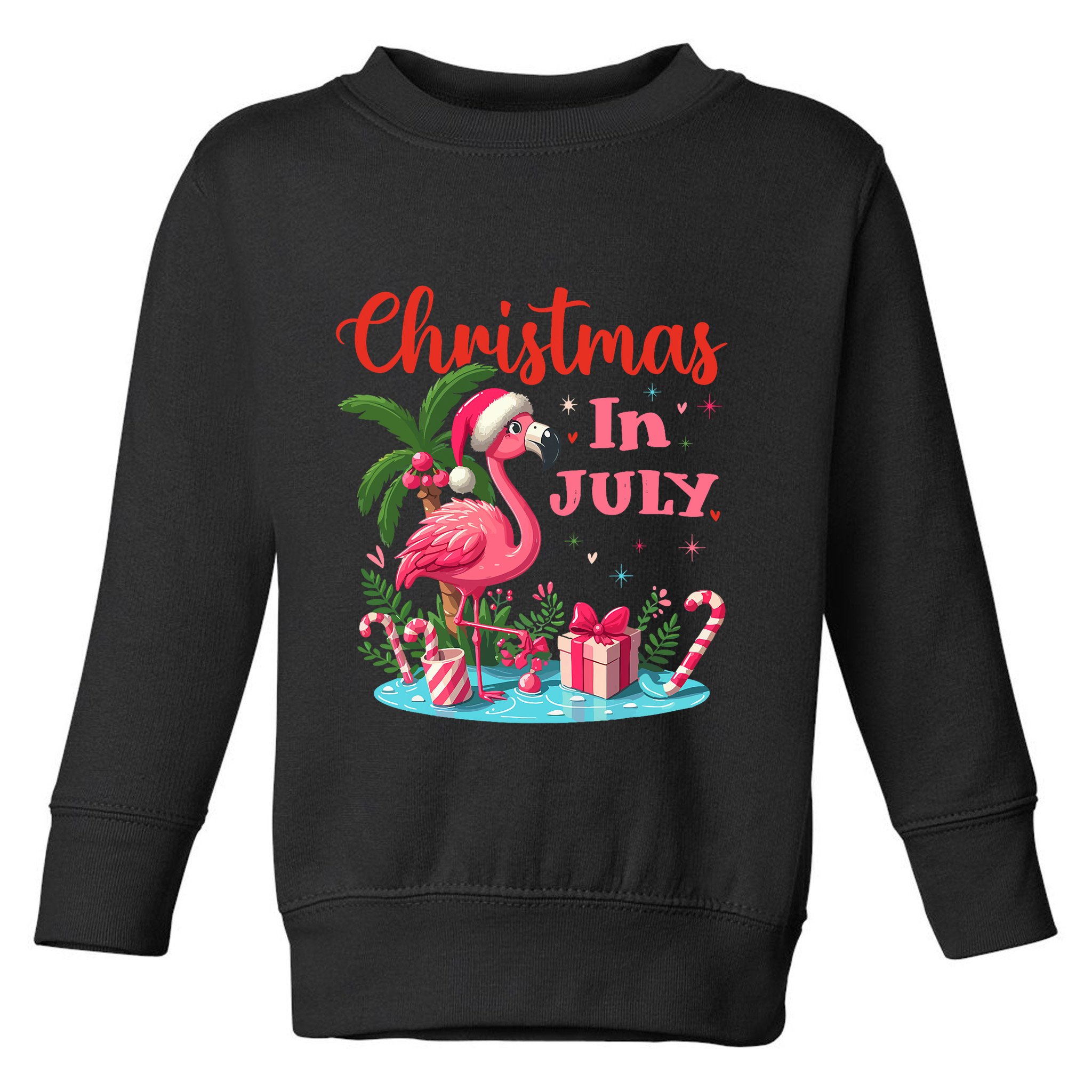 Christmas In July Flamingo Santa Hat Toddler Sweatshirt