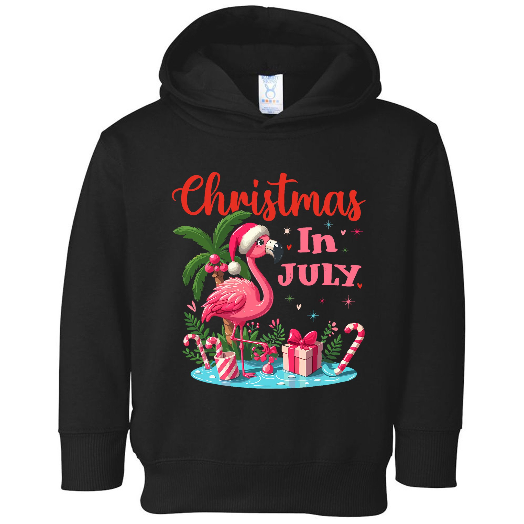 Christmas In July Flamingo Santa Hat Toddler Hoodie
