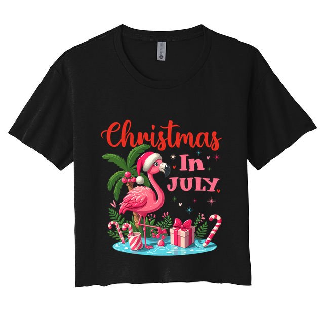 Christmas In July Flamingo Santa Hat Crop Top