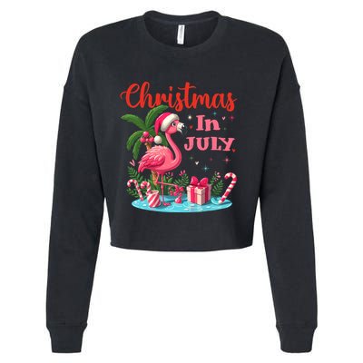 Christmas In July Flamingo Santa Hat Cropped Pullover Crew