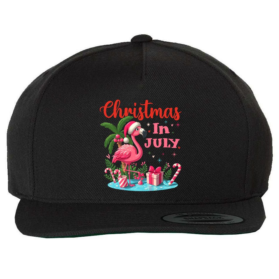Christmas In July Flamingo Santa Hat Wool Snapback Cap