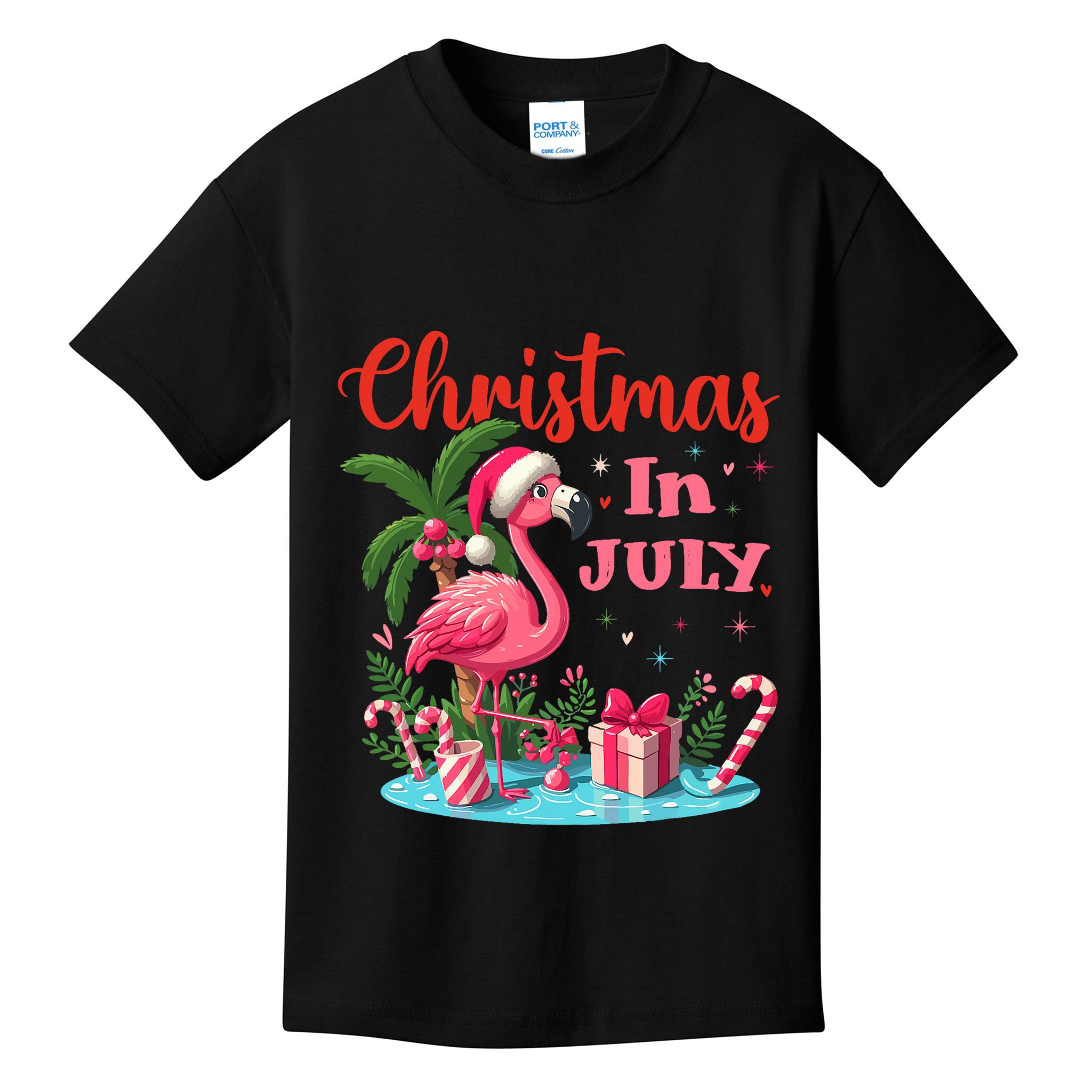 Christmas In July Flamingo Santa Hat Kids T-Shirt