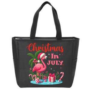 Christmas In July Flamingo Santa Hat Zip Tote Bag