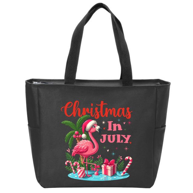 Christmas In July Flamingo Santa Hat Zip Tote Bag