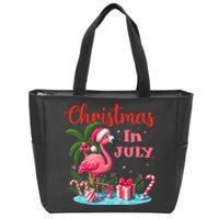 Christmas In July Flamingo Santa Hat Zip Tote Bag