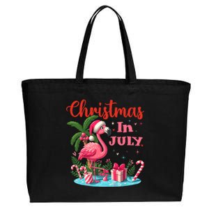 Christmas In July Flamingo Santa Hat Cotton Canvas Jumbo Tote