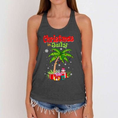 Christmas In July Palm Tree Xmas Tree Beach Summer Vacation Women's Knotted Racerback Tank