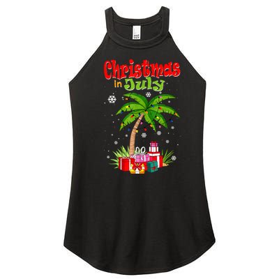 Christmas In July Palm Tree Xmas Tree Beach Summer Vacation Women’s Perfect Tri Rocker Tank