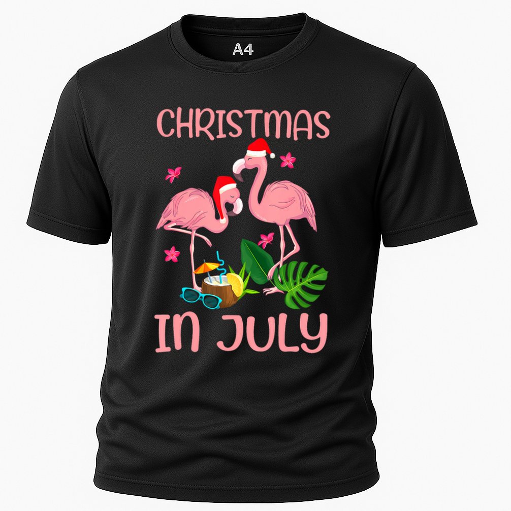 Christmas In July Flamingo Wearing Santa Hat Performance Shirt