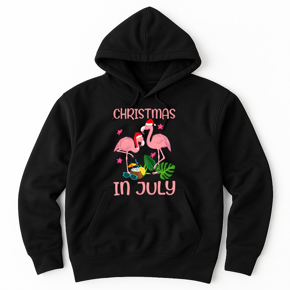 Christmas In July Flamingo Wearing Santa Hat Hoodie