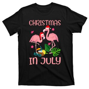 Christmas In July Flamingo Wearing Santa Hat T-Shirt