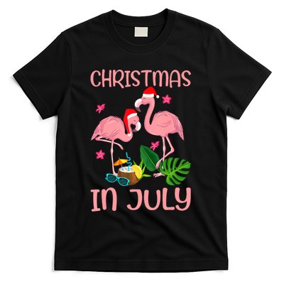 Christmas In July Flamingo Wearing Santa Hat T-Shirt