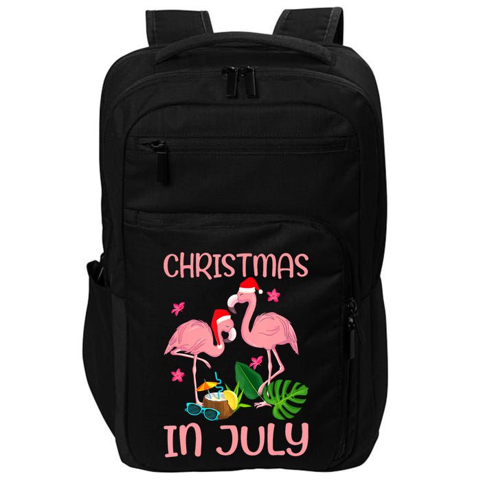 Christmas In July Flamingo Wearing Santa Hat Impact Tech Backpack