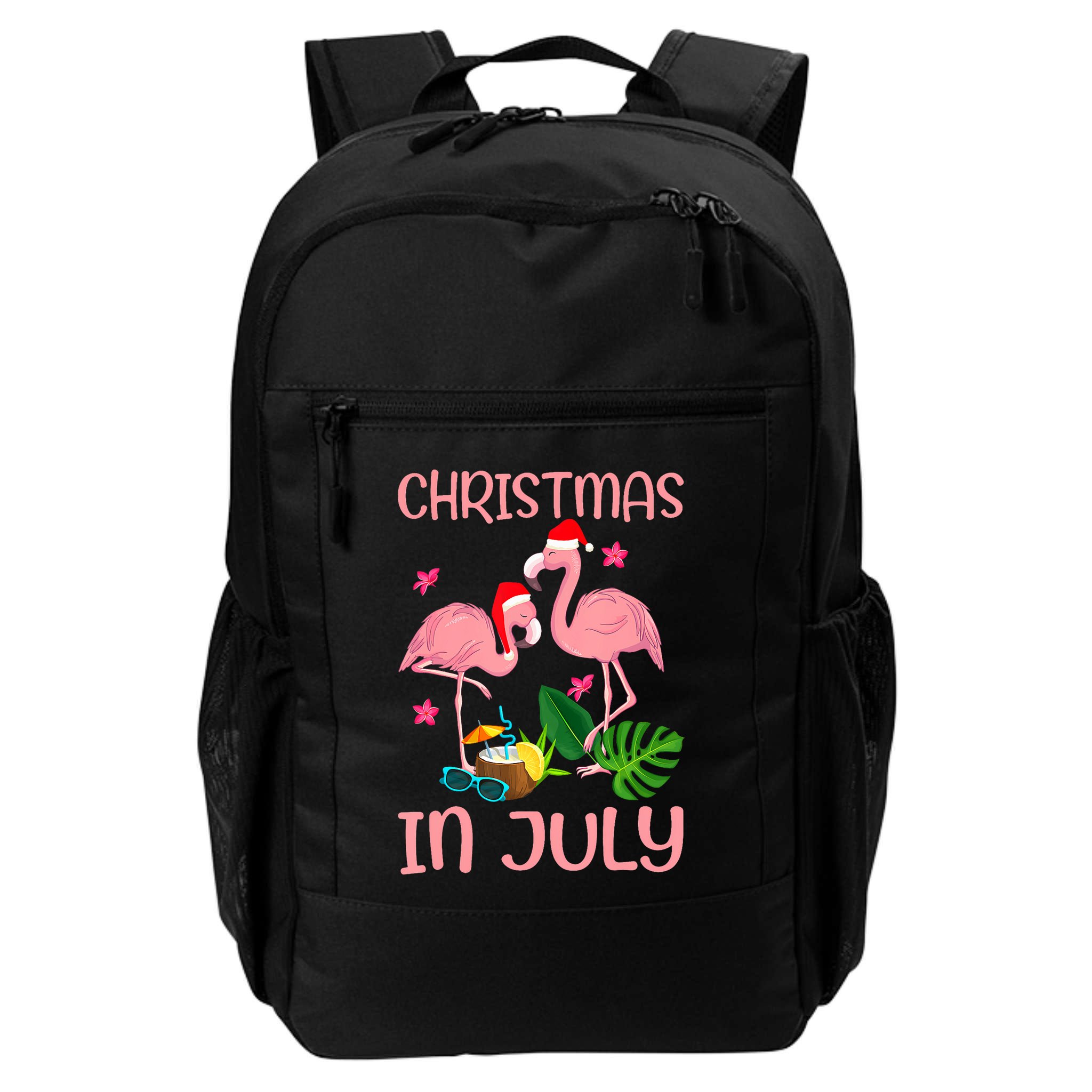 Christmas In July Flamingo Wearing Santa Hat Backpack