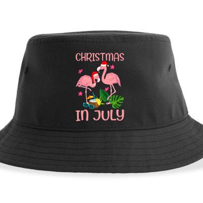 Christmas In July Flamingo Wearing Santa Hat Sustainable Bucket Hat