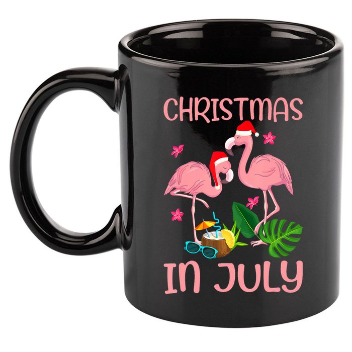 Christmas In July Flamingo Wearing Santa Hat 11oz C Handle Ceramic Mug