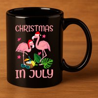 Christmas In July Flamingo Wearing Santa Hat 11oz C Handle Ceramic Mug