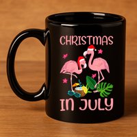 Christmas In July Flamingo Wearing Santa Hat 11oz C Handle Ceramic Mug