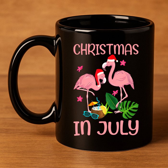 Christmas In July Flamingo Wearing Santa Hat 11oz C Handle Ceramic Mug