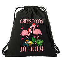 Christmas In July Flamingo Wearing Santa Hat Drawstring Bag