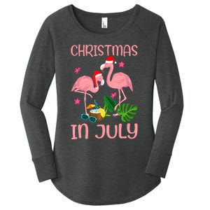 Christmas In July Flamingo Wearing Santa Hat Women's Perfect Tri Tunic Long Sleeve Shirt