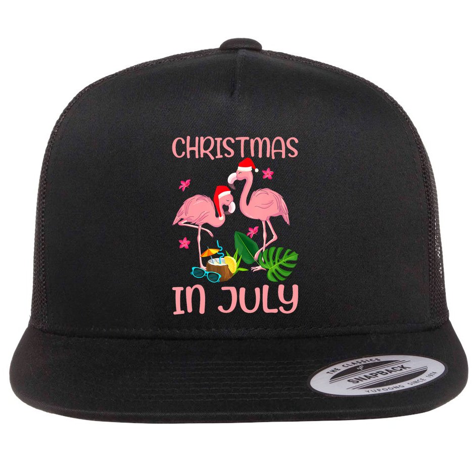 Christmas In July Flamingo Wearing Santa Hat Flat Bill Trucker Hat