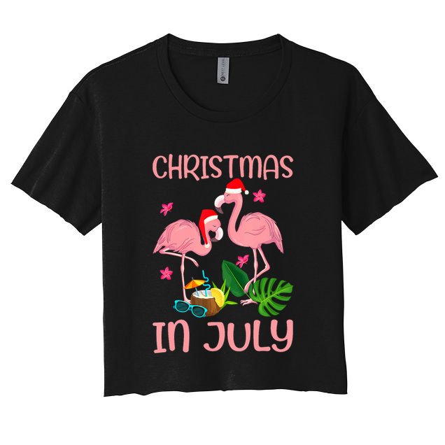 Christmas In July Flamingo Wearing Santa Hat Crop Top