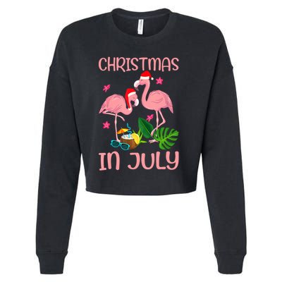 Christmas In July Flamingo Wearing Santa Hat Cropped Pullover Crew