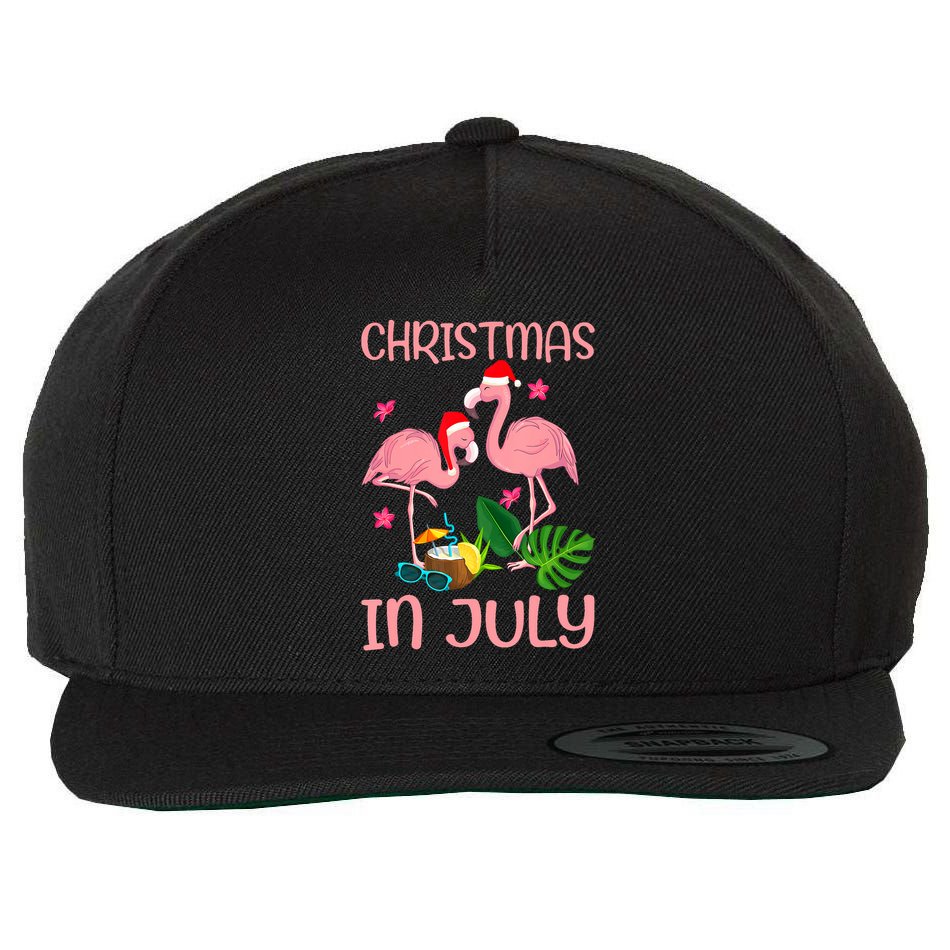 Christmas In July Flamingo Wearing Santa Hat Wool Snapback Cap