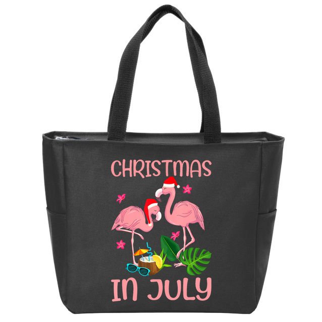 Christmas In July Flamingo Wearing Santa Hat Zip Tote Bag