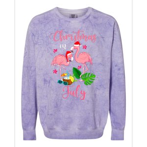 Christmas In July Flamingo With Santa Hat Colorblast Crewneck Sweatshirt