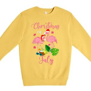 Christmas In July Flamingo With Santa Hat Premium Crewneck Sweatshirt