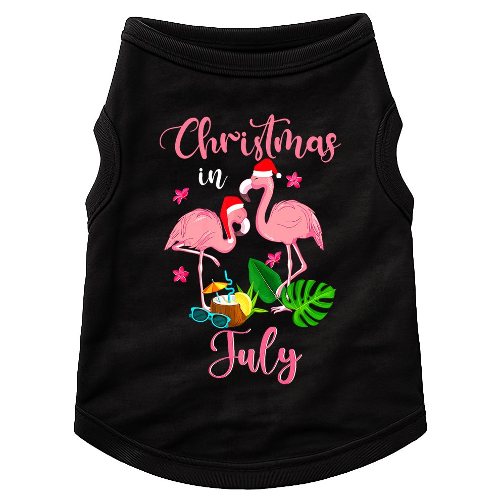 Christmas In July Flamingo With Santa Hat Doggie Tank