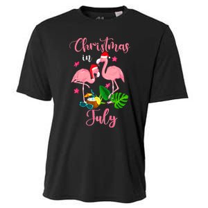 Christmas In July Flamingo With Santa Hat Cooling Performance Crew T-Shirt