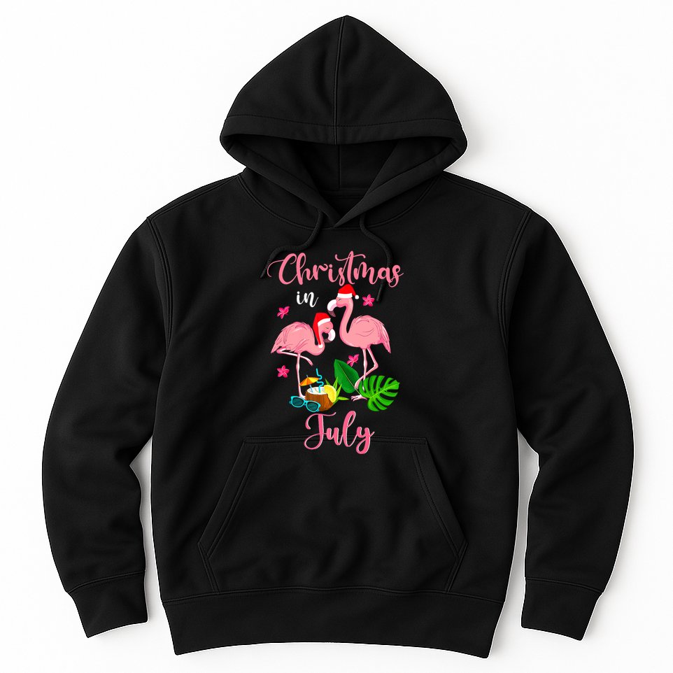 Christmas In July Flamingo With Santa Hat Hoodie