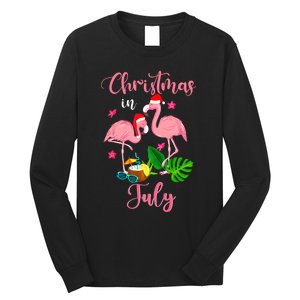 Christmas In July Flamingo With Santa Hat Long Sleeve Shirt