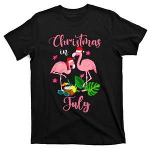 Christmas In July Flamingo With Santa Hat T-Shirt