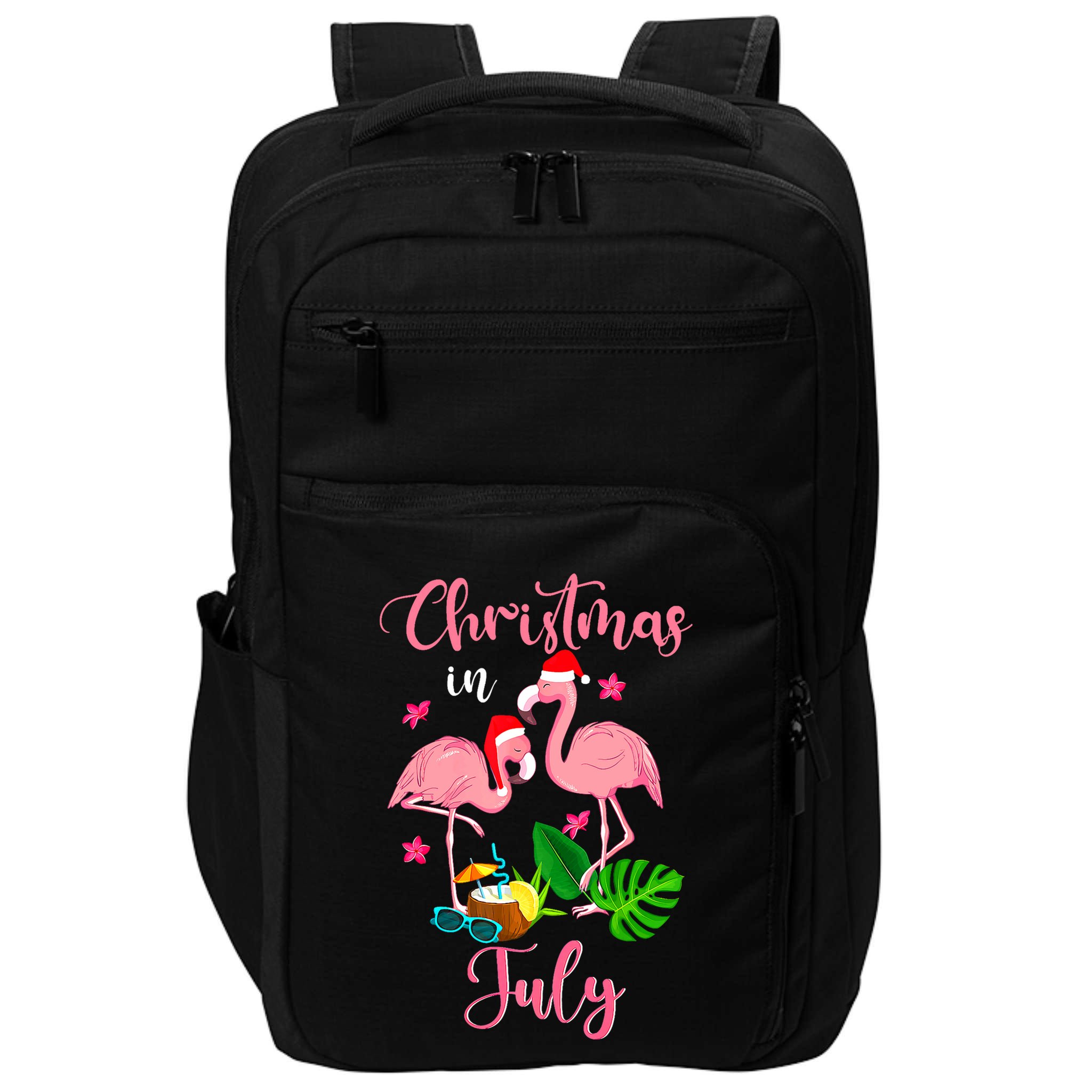 Christmas In July Flamingo With Santa Hat Impact Tech Backpack