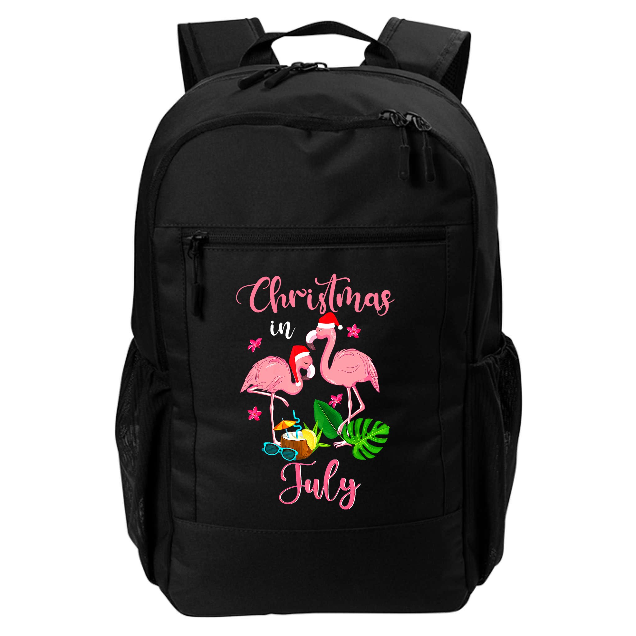 Christmas In July Flamingo With Santa Hat Backpack